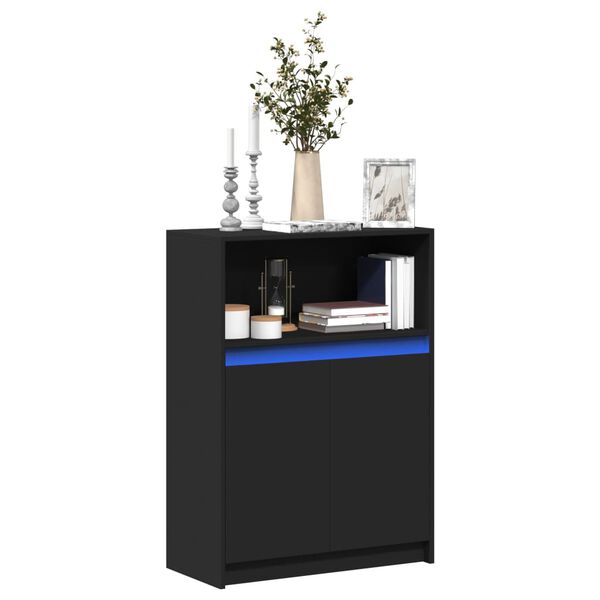 vidaXL Buffet avec LED noir 72x34x100 cm bois d'ing&eacute;nierie