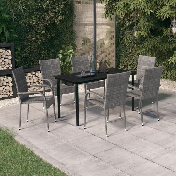 vidaXL Ensemble à manger de jardin 7 pcs Gris et noir