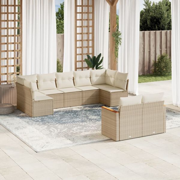 vidaXL Salon de jardin avec coussins 9 pcs beige r&eacute;sine tress&eacute;e