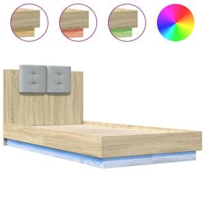 vidaXL Cadre de lit avec LED sans matelas ch&ecirc;ne sonoma 90x190 cm