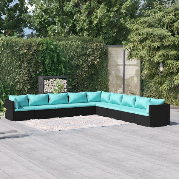vidaXL Salon de jardin 9 pcs avec coussins R&eacute;sine tress&eacute;e Noir