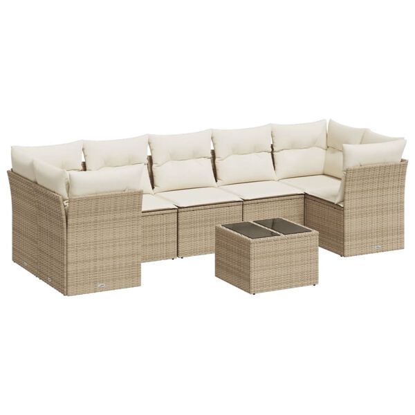 vidaXL Salon de jardin avec coussins 8 pcs beige r&eacute;sine tress&eacute;e