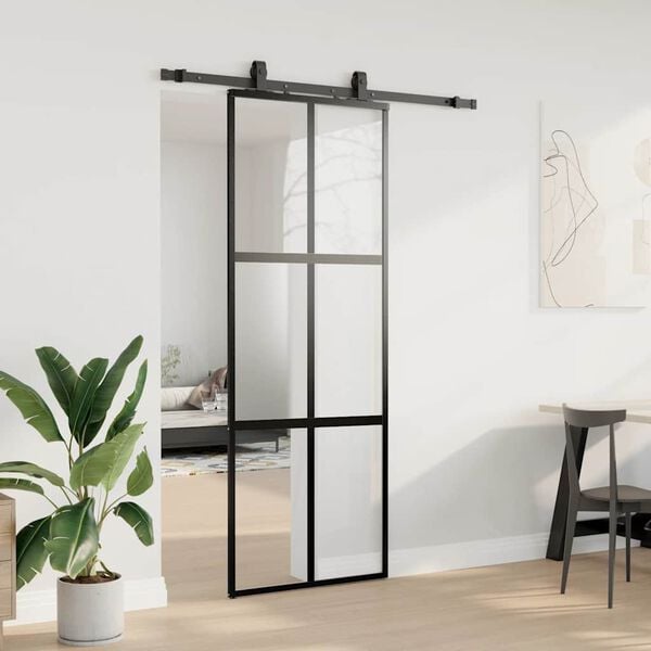 vidaXL Porte coulissante kit quincaillerie noir 76x205 cm verre trempé