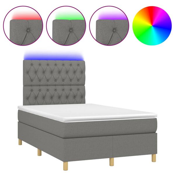 vidaXL Sommier &agrave; lattes de lit et matelas et LED Gris fonc&eacute; 120x200 cm