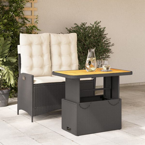vidaXL Ensemble &agrave; manger de jardin coussins 2pcs noir r&eacute;sine tress&eacute;e