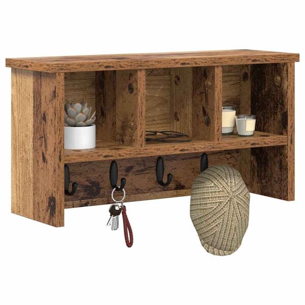 vidaXL Porte-manteau mural avec &eacute;tag&egrave;re Bois ancien 50 x 16 x 26 cm