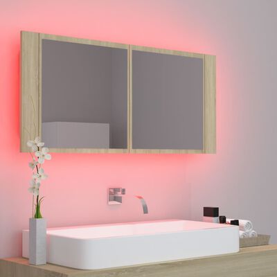 vidaXL Armoire à miroir à LED de bain Chêne sonoma 100x12x45 Acrylique