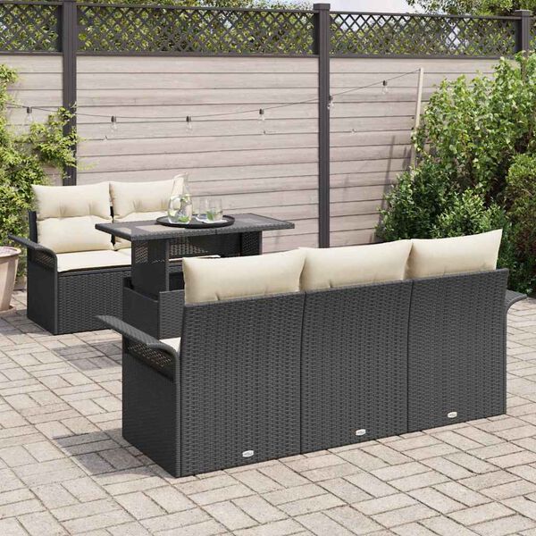 vidaXL Ensemble de canapé de jardin avec coussin 6 pcs Noir polyrotin