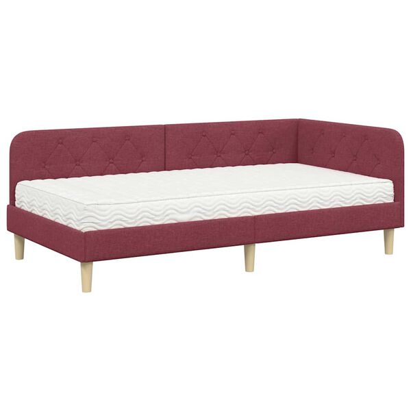 vidaXL Cadre de lit d'angle avec matelas Bordeaux 90 x 190 cm tissu