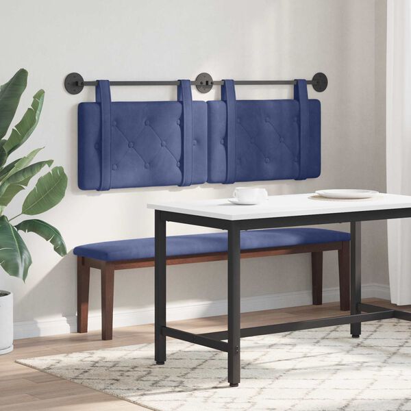 vidaXL T&ecirc;te de lit suspendue Bleu police 130 x 55 x 5 cm Velours