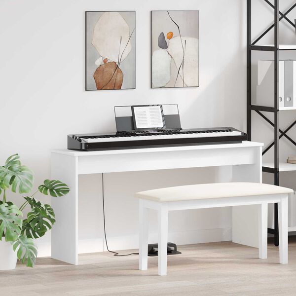 vidaXL Stand de clavier Blanc 130 x 32 x 64 cm Bois d'ing&eacute;nierie