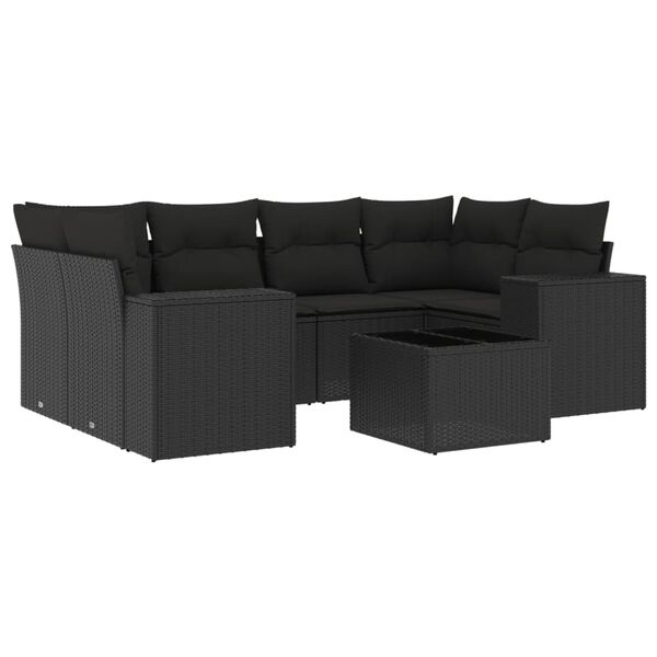 vidaXL Salon de jardin 7 pcs avec coussins noir r&eacute;sine tress&eacute;e