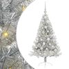 vidaXL Sapin de No&euml;l artificiel pr&eacute;-&eacute;clair&eacute; Argent 120 cm PET