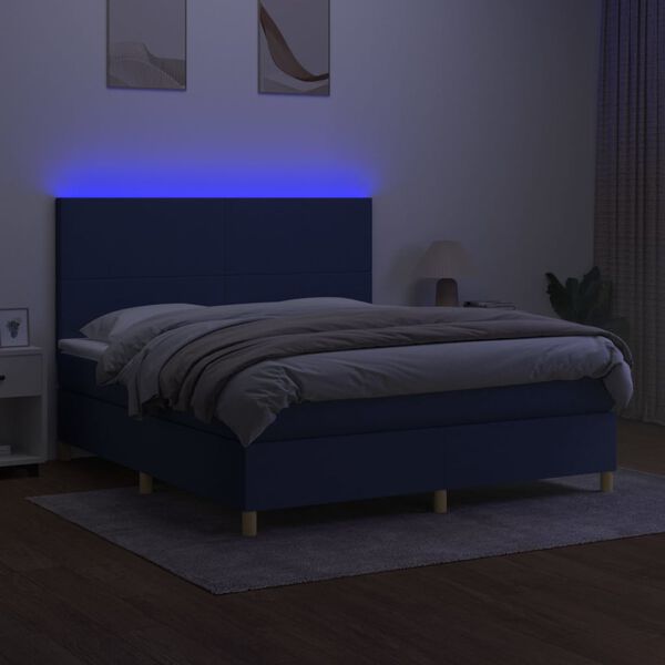 vidaXL Sommier &agrave; lattes de lit et matelas et LED Bleu 180x200 cm Tissu