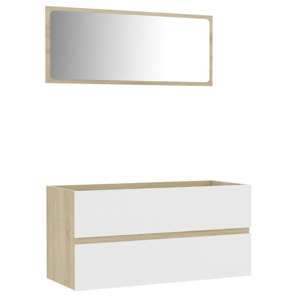 vidaXL Ensemble de meubles de salle de bain 2pcs Blanc et ch&ecirc;ne sonoma