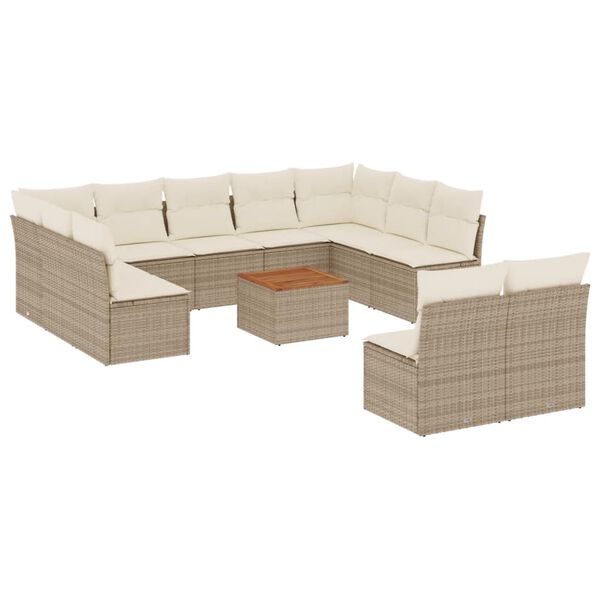 vidaXL Salon de jardin avec coussins 12 pcs beige r&eacute;sine tress&eacute;e