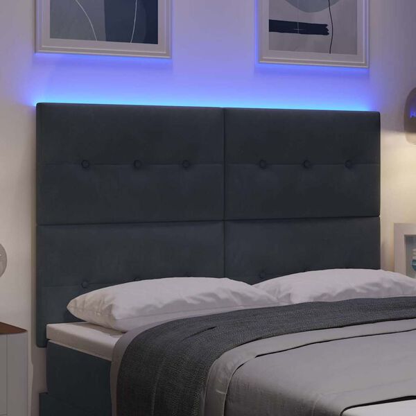 vidaXL T&ecirc;te de lit LED avec des lumi&egrave;res &agrave; LED Gris 160 cm Polyester