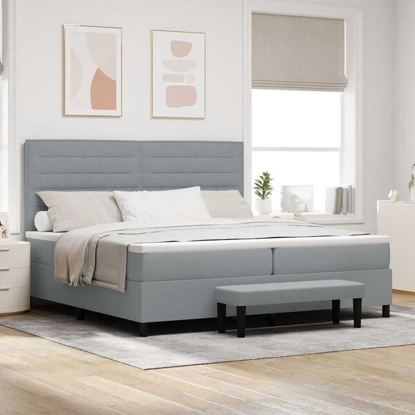 vidaXL Lit &agrave; ressorts avec matelas Gris clair 200 x 200 cm tissu