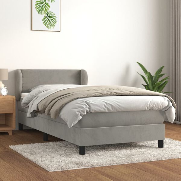 vidaXL Sommier &agrave; lattes de lit et matelas Gris clair 100x200cm Velours
