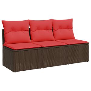 vidaXL Canap&eacute; de jardin avec coussins 3 places en r&eacute;sine tress&eacute;e marron