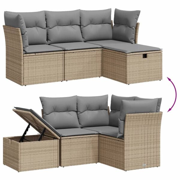 vidaXL Salon de jardin avec coussins 4pcs m&eacute;lange beige r&eacute;sine tress&eacute;e