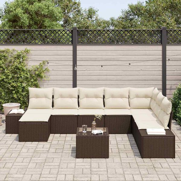 vidaXL Ensemble de canapé de jardin 8 pcs Marron et Crème polyrotin