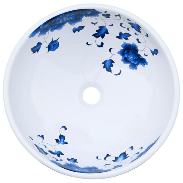 vidaXL Vasque à poser blanc et bleu rond Φ41x14 cm céramique
