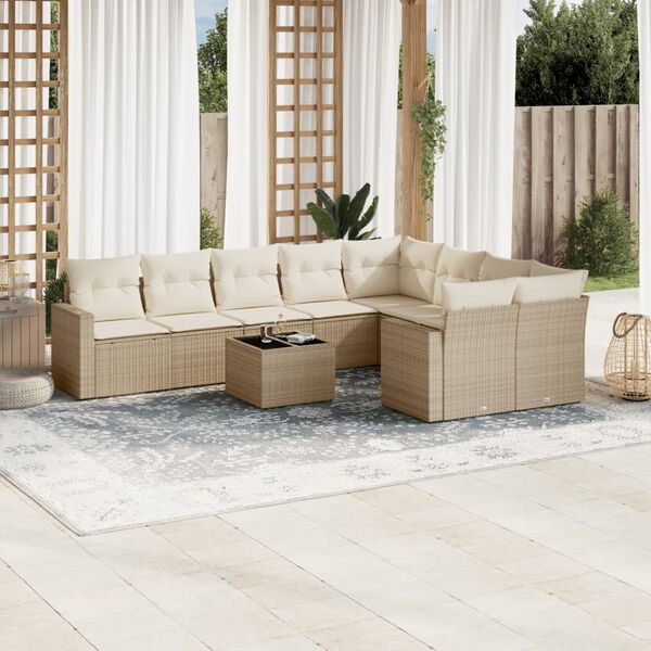 vidaXL Salon de jardin avec coussins 10 pcs beige r&eacute;sine tress&eacute;e