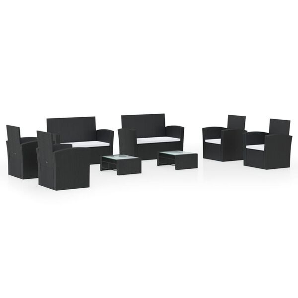 vidaXL Salon de jardin 8 pcs avec coussins r&eacute;sine tress&eacute;e noir