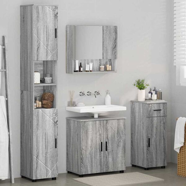 vidaXL Ensemble de mobilier de salle de bain 4 pcs Sonoma gris