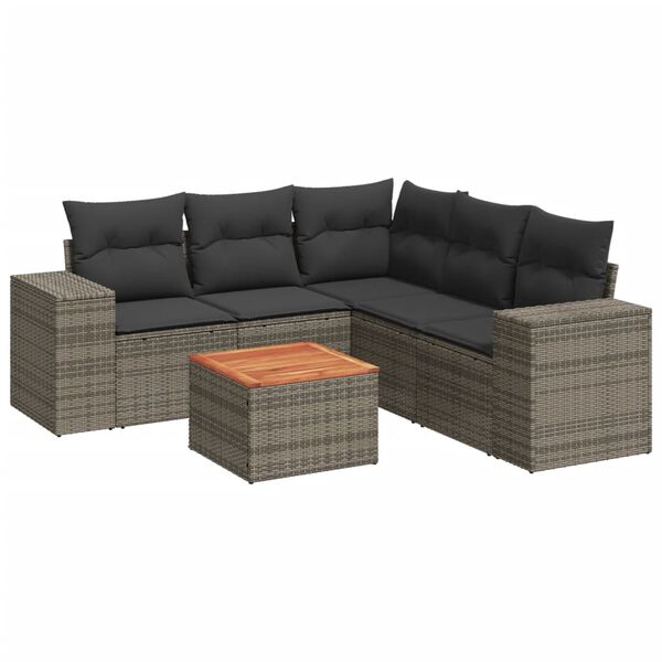 vidaXL Salon de jardin 6 pcs avec coussins gris r&eacute;sine tress&eacute;e