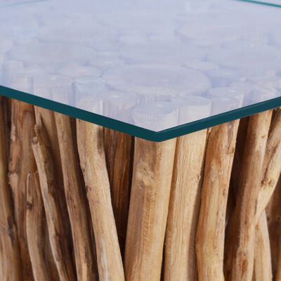 vidaXL Table basse avec dessus en verre 66x66x40cm Bois de teck massif