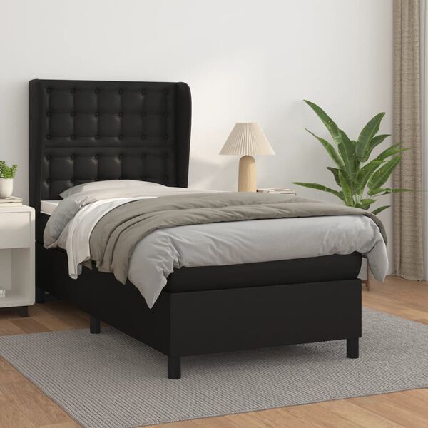 vidaXL Sommier &agrave; lattes de lit avec matelas Noir 80x200cm Similicuir