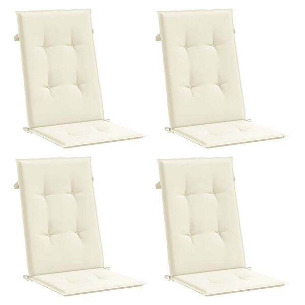 vidaXL Coussins de chaise de jardin dossier haut lot de 4 cr&egrave;me tissu
