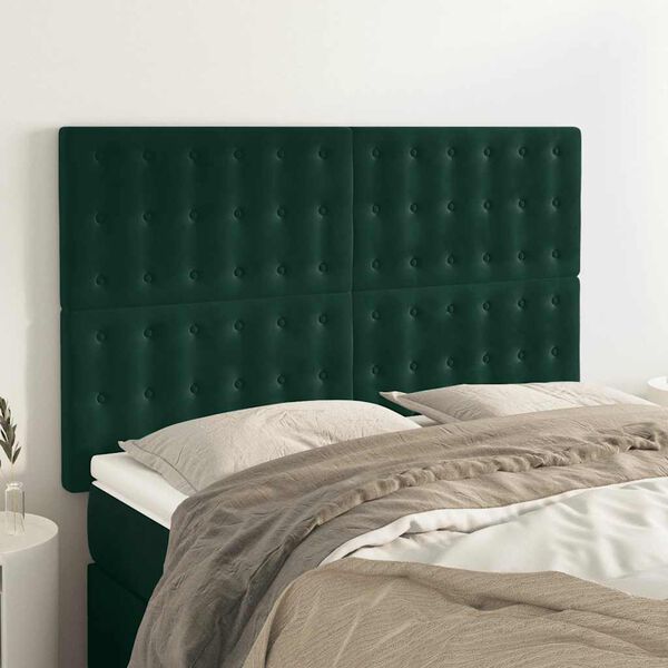 vidaXL T&ecirc;te de lit Vert fonc&eacute; 144 x 5 x 118/128 cm Velours