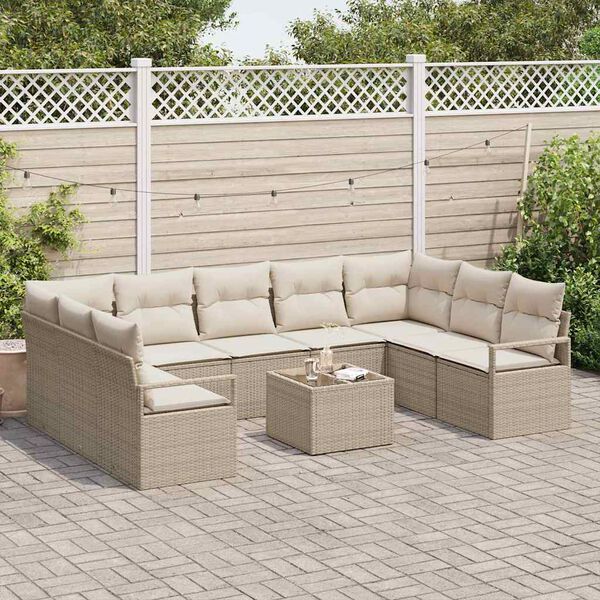 vidaXL Ensemble de canap&eacute; de jardin 10 pcs Beige et cr&egrave;me polyrotin