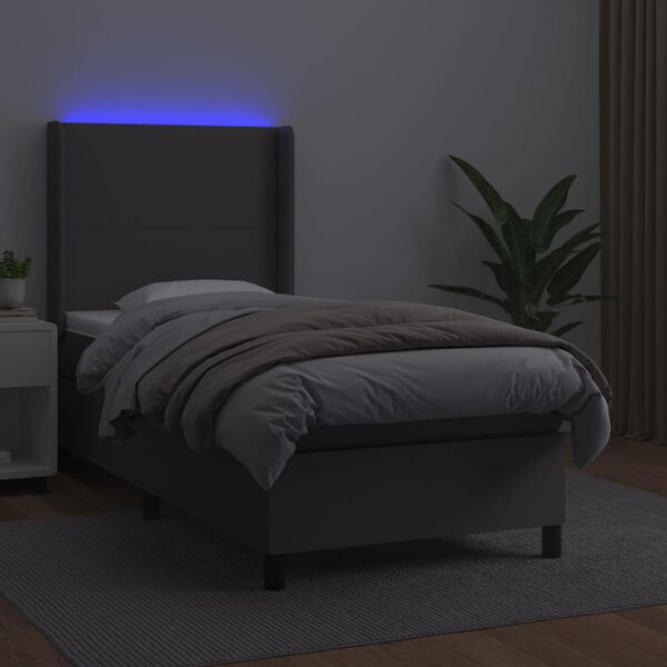 vidaXL Sommier &agrave; lattes de lit matelas LED Gris 100x200 cm Similicuir