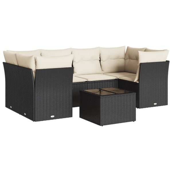 vidaXL Salon de jardin 7 pcs avec coussins noir r&eacute;sine tress&eacute;e