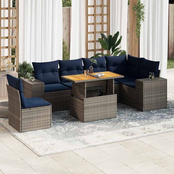 vidaXL Salon de jardin avec coussins 7 pcs gris r&eacute;sine tress&eacute;e