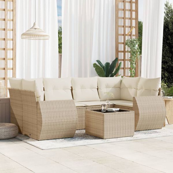 vidaXL Salon de jardin avec coussins 7 pcs beige r&eacute;sine tress&eacute;e