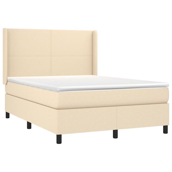 vidaXL Sommier &agrave; lattes de lit avec matelas Cr&egrave;me 140x190 cm Tissu