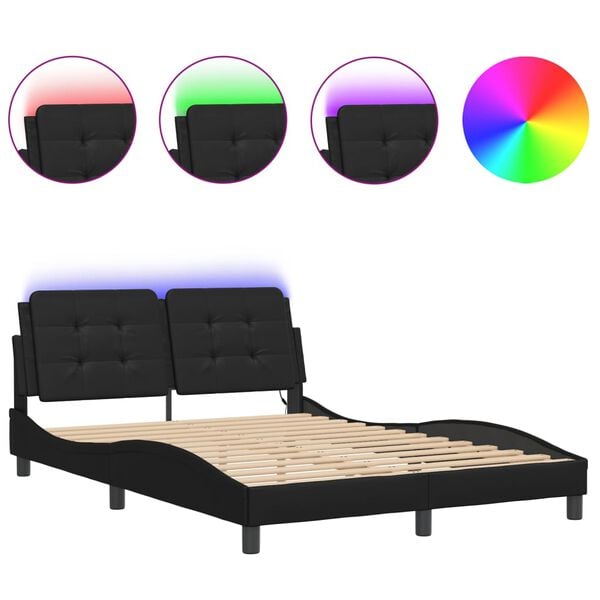 vidaXL Cadre de lit avec LED sans matelas Zadar noir 140x190 cm