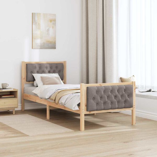 vidaXL Cadre de lit avec t&ecirc;te de lit Taupe 75 x 190 cm Pin massif