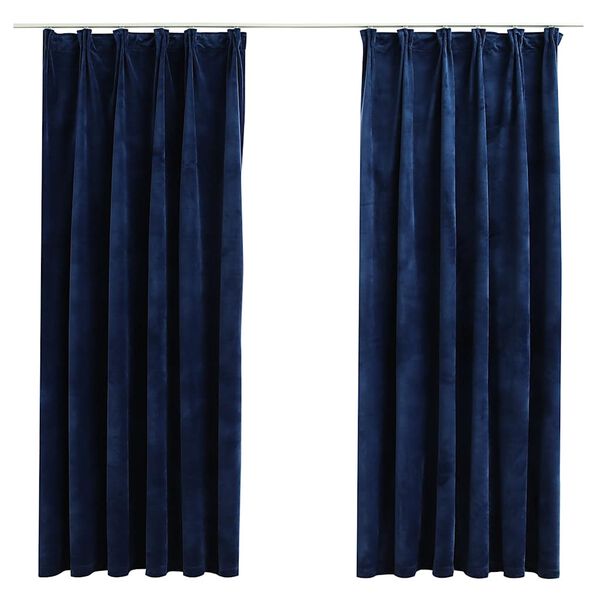 vidaXL Rideaux occultants et crochet 2pcs Velours Bleu fonc&eacute; 140x175cm