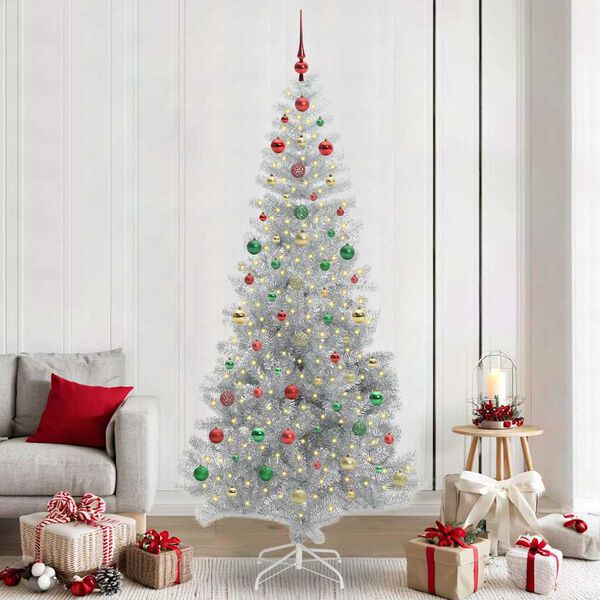 vidaXL Sapin de No&euml;l avec 300 LED avec support Argent 240 cm PET