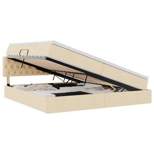 vidaXL Lit de rangement LED avec matelas Cr&egrave;me 200 x 200 cm Tissu