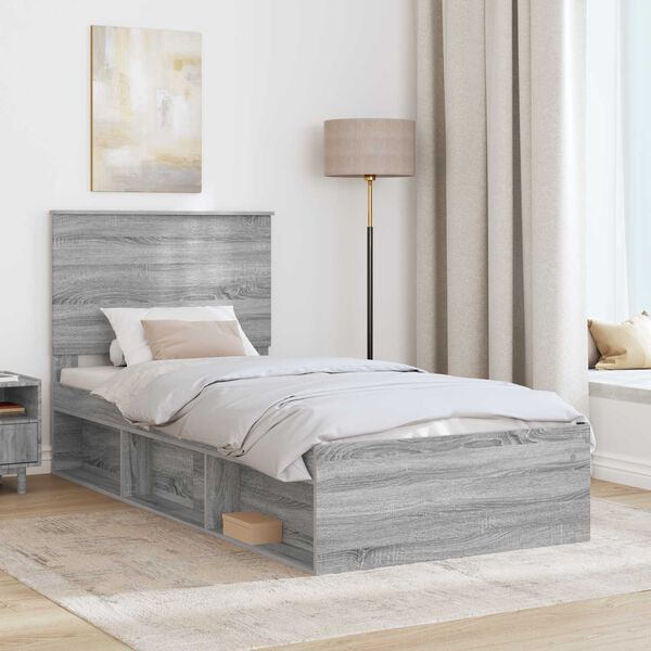 vidaXL Cadre de lit Gris Sonoma 100 x 200 cm Bois de pin massif