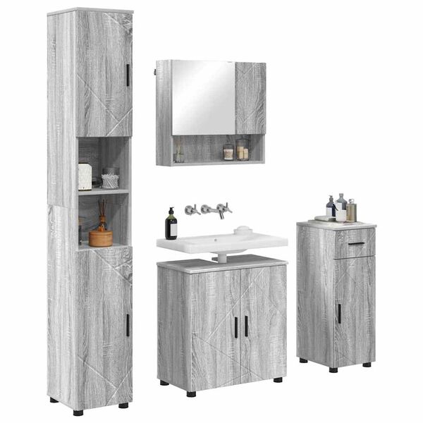vidaXL Ensemble de mobilier de salle de bain 4 pcs Gris Sonoma