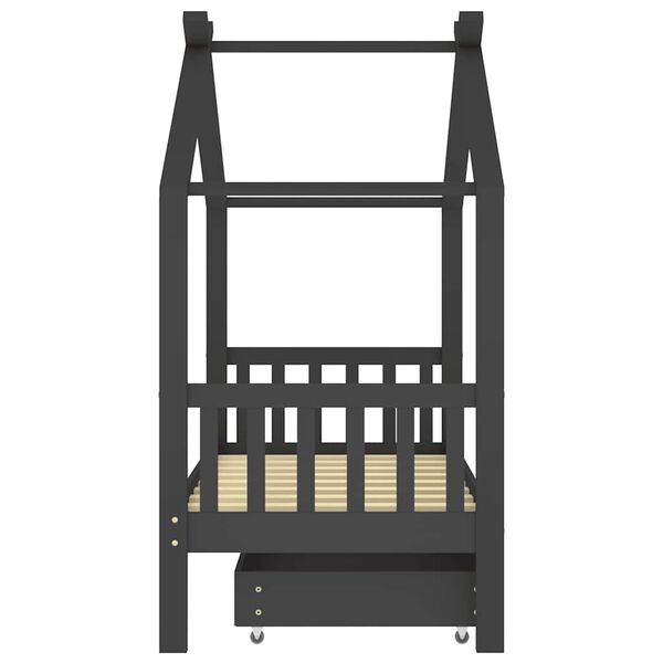 vidaXL Cadre de lit enfant avec tiroir gris fonc&eacute; pin massif 80x160 cm