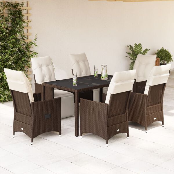 vidaXL Ensemble de bistro de jardin 7 pcs coussins marron poly rotin